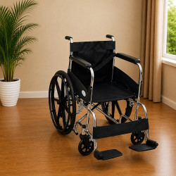 Premium Wheel Chair Chrome Polished Black With Safety Belt