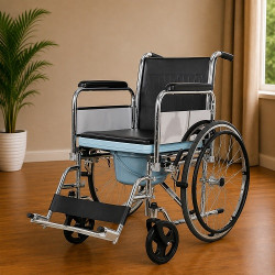 Folding Commode Wheelchair with Flip-up Armrest & Detachable Footrest