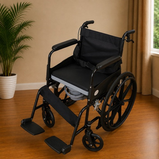 Folding Commode Wheelchair with Attendant Brakes & Safety Belt Folding Commode Wheelchair with Attendant Brakes & Safety Belt