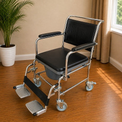Wheeled Commode Shower Chair with Flip-Down Armrest & Detachable Footrest