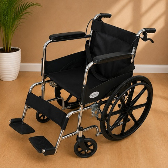 Folding Chrome Polished Wheelchair with Attendant Brakes