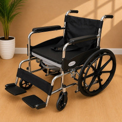 Folding Chrome Polished Commode Wheelchair with Sefty Belt