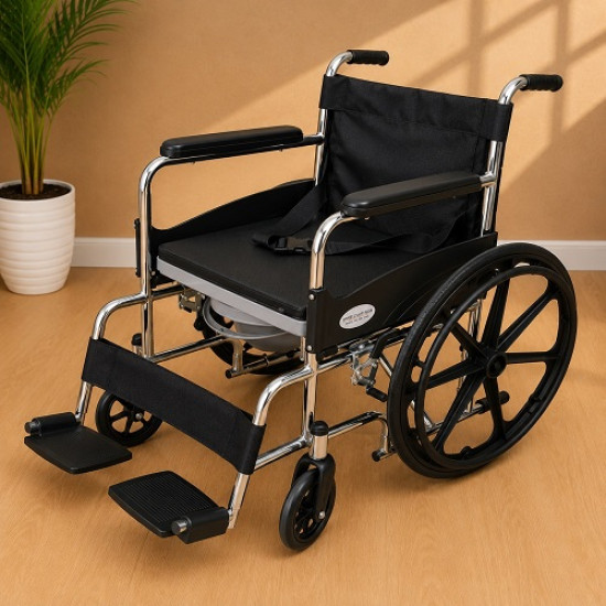 Folding Chrome Polished Commode Wheelchair with Sefty Belt Folding Chrome Polished Commode Wheelchair with Sefty Belt