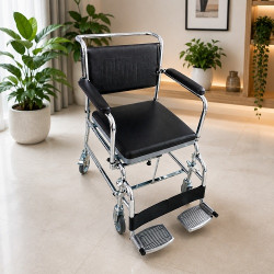Wheeled Commode Shower Chair with Flip-Down Armrest & Detachable Footrest