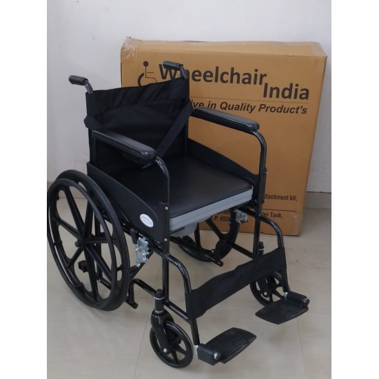 Premium Folding  Powder Coated Commode Wheelchair With Safety Belt