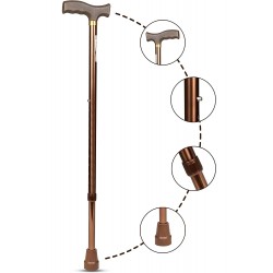Entros Premium Height Adjustable Aluminum L-Shaped Walking Stick (Brown)