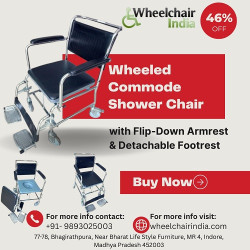 Wheeled Commode Shower Chair with Flip-Down Armrest & Detachable Footrest