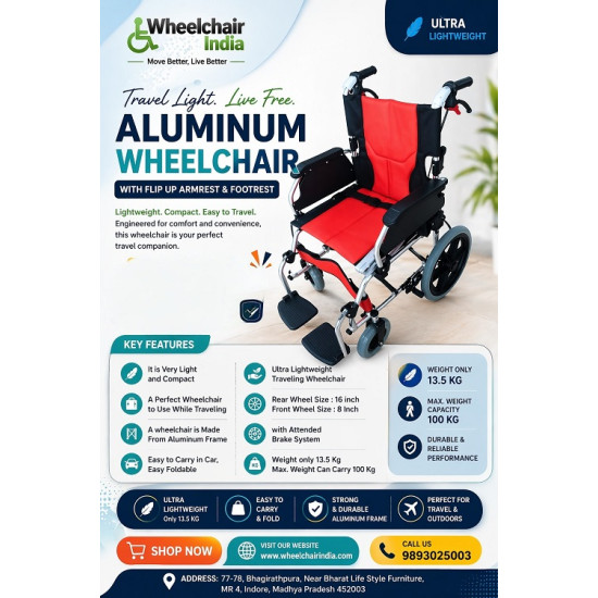 Aluminum wheelchair with flip up armrest and footrest