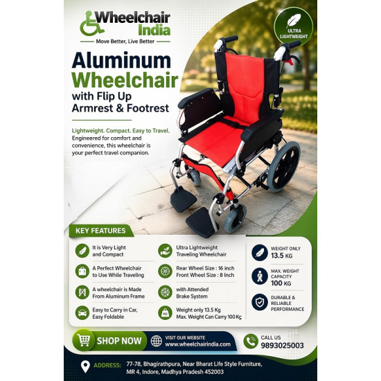Aluminum wheelchair with flip up armrest and footrest