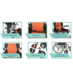 Ryder Wheelchair Foldable light weight Wheelchair with Seat Belt - Orange Ryder Wheelchair Foldable light weight Wheelchair with Seat Belt - Orange