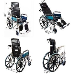 Foldable Recliner Wheelchair with Soft U-Cut Commode Seat