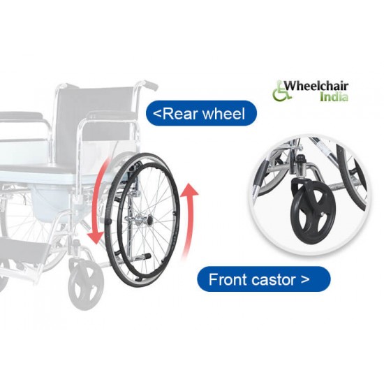 Folding Commode Wheelchair with Flip-up Armrest & Detachable Footrest