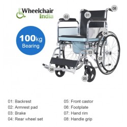 Folding Commode Wheelchair with Flip-up Armrest & Detachable Footrest