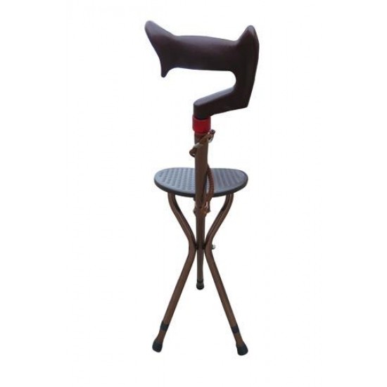 Height Adjustable Walking Stick with Folding Stool