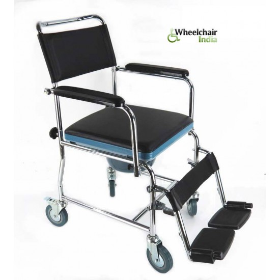 Wheeled Commode Chair with Flip-Down Armrest & Detachable Footrest