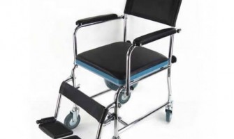 Wheeled Commode Chair with Flip-Down Armrest & Detachable Footrest