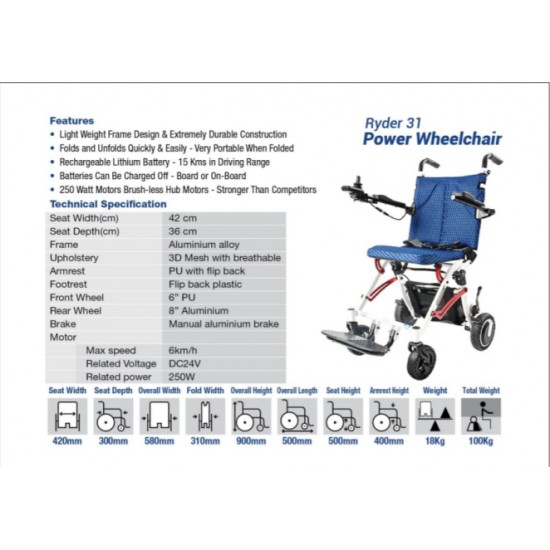 Ryder 31 Light Weight  Compact Power Wheelchair