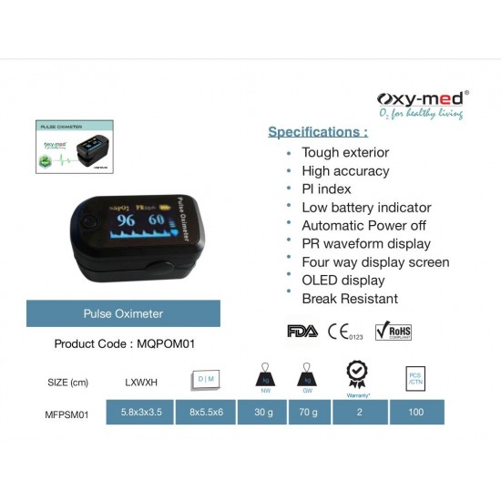 oxymed Finger Tip Pulse Oximeter 2 Year Guarantee