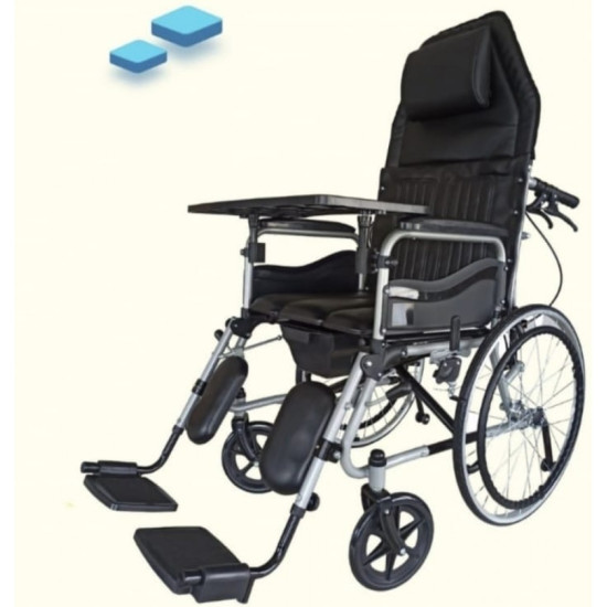 Karma Hydraulic Recliner Cum Commode - Ryder 8 wheelchair Foldable  With Premium U-Cut Seat and  With food Table 